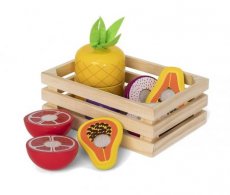 Mamamemo wooden toy crate with exotic fruit