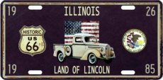 Metal License Plate Historic Road 66 - collector Illinois