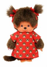 000.006.082 Monchhichi Girl with Red Printed dress